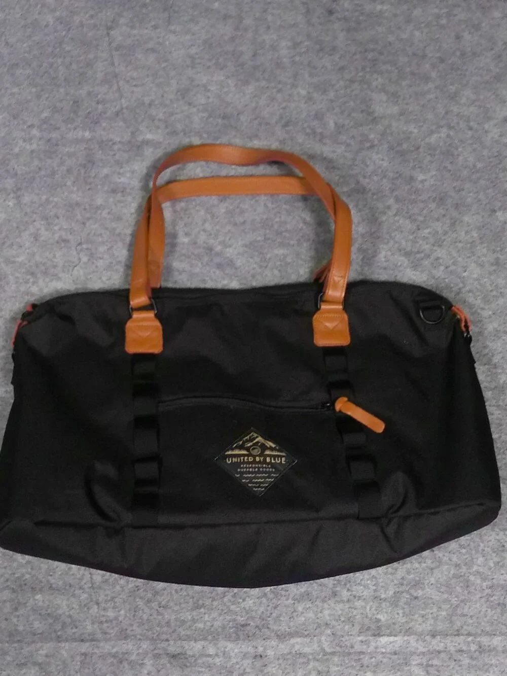 United By Blue Weekender Duffel Bag Black Canvas Tan Handles Travel Carry On